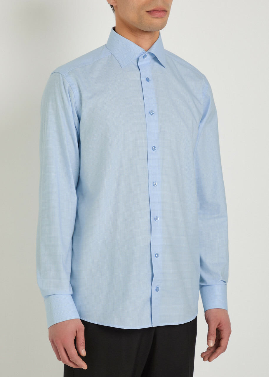 Eton Checked Cotton-blend Shirt Light Blue