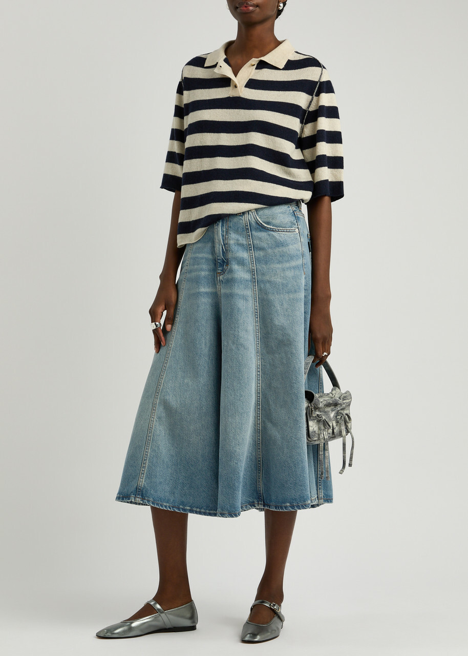 Haikure Serenity Panelled Denim Midi Skirt Blue