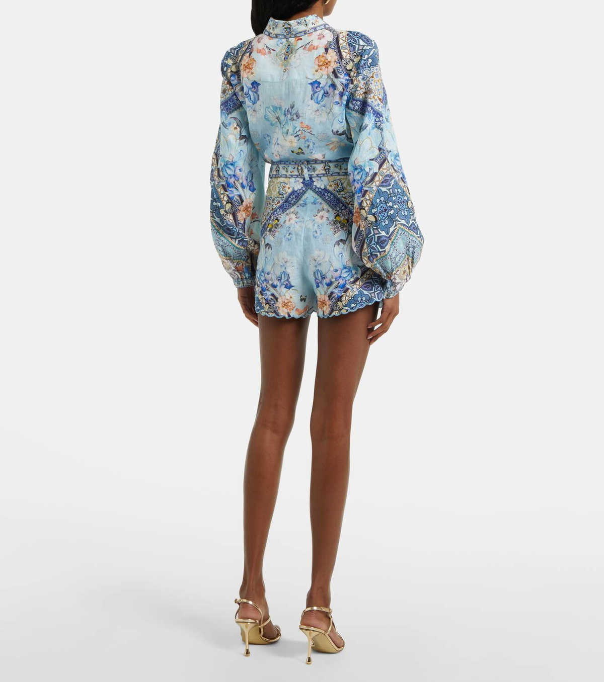 Camilla Belted floral linen shorts