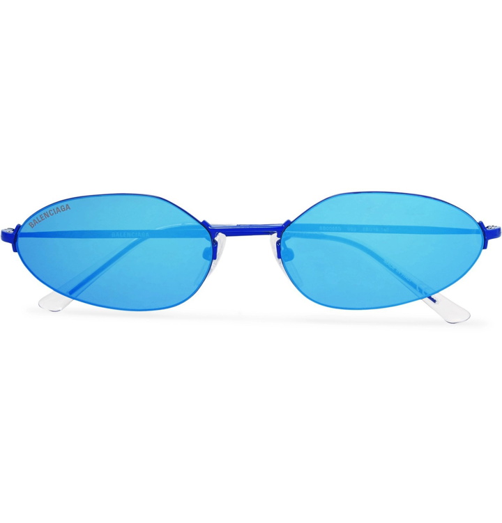 Photo: Balenciaga - Oval-Frame Metal Mirrored Sunglasses - Blue