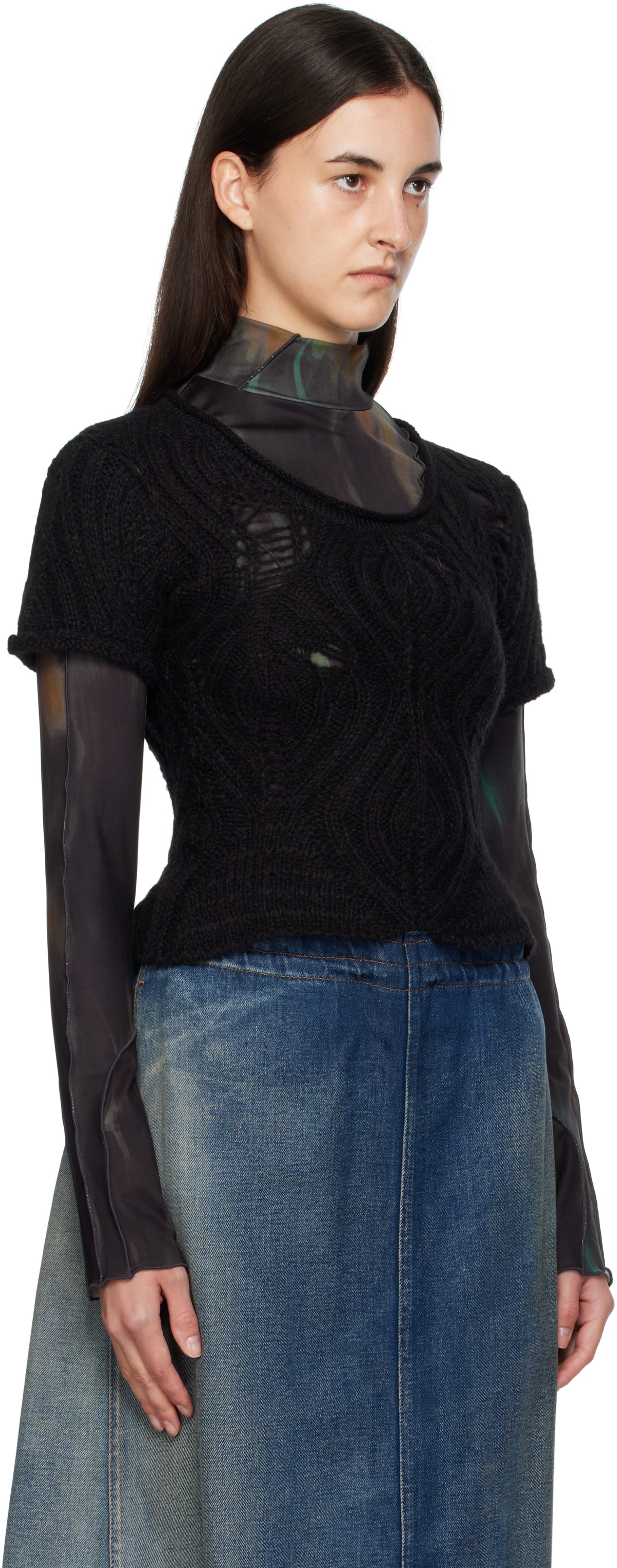 Andersson Bell Black & Green Cap Sleeve Sweater Layered T-shirt