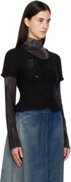 Andersson Bell Black & Green Cap Sleeve Sweater Layered T-shirt