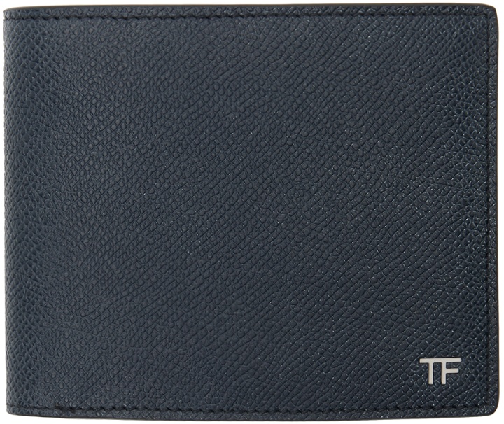 Photo: TOM FORD Navy Small Grain Leather Bifold Wallet
