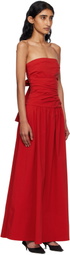 St. Agni Red Gathered Strapless Tie Back Maxi Dress