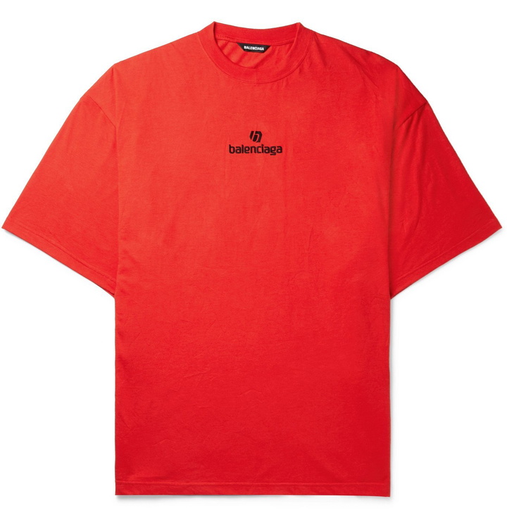 Photo: Balenciaga - Oversized Logo-Embroidered Jersey T-Shirt - Red