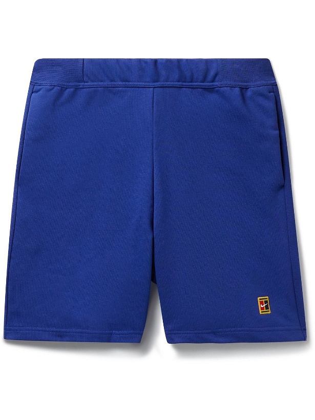 Photo: Nike Tennis - NikeCourt Heritage Straight-Leg Cotton-Blend Jersey Tennis Shorts - Blue