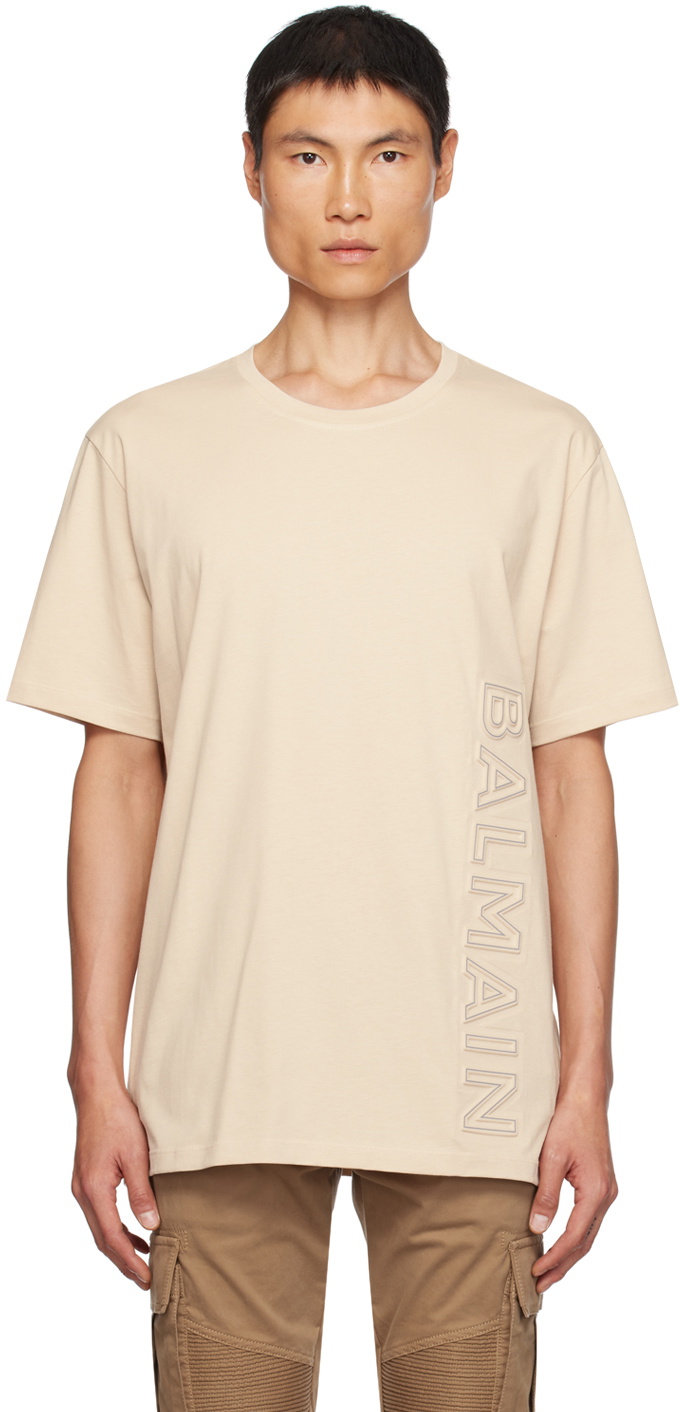 Balmain Beige Embossed T Shirt Balmain balmain-beige-embossed-t-shirt-balmain