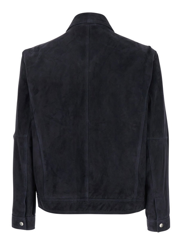 Photo: ARMA wani Blue Jacket With Classic Collar In Suede Man