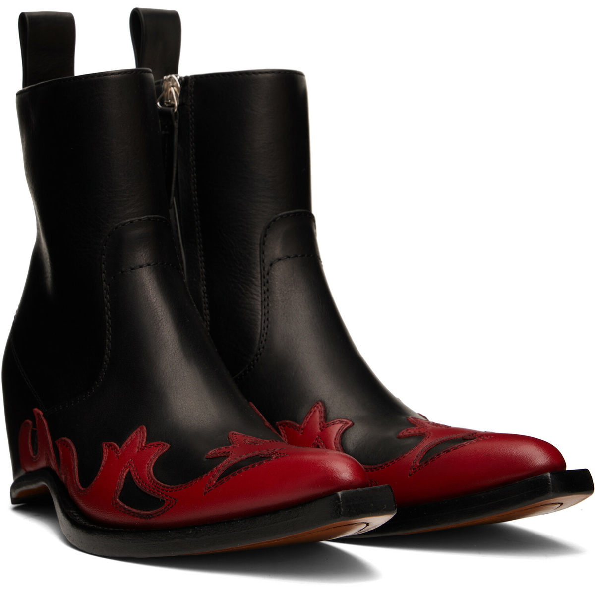 Maison Margiela Black & Red Heel-Less Western Flame Boots