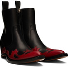 Maison Margiela Black & Red Heel-Less Western Flame Boots