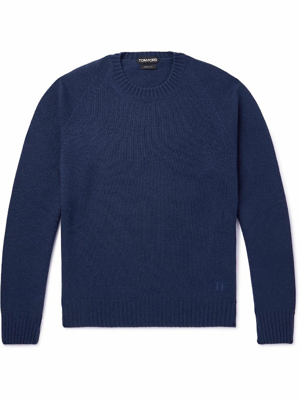 Photo: TOM FORD - Logo-Embroidered Cashmere Sweater - Blue