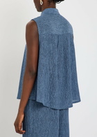 Eileen Fisher Crinkled Sleeveless Woven Shirt Blue