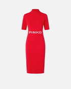 Pinko Knitted Midi Dress With Pinko Logo Mars Red