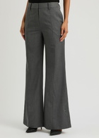 Clea Hunter Embroidered Flared-leg Wool Trousers Grey