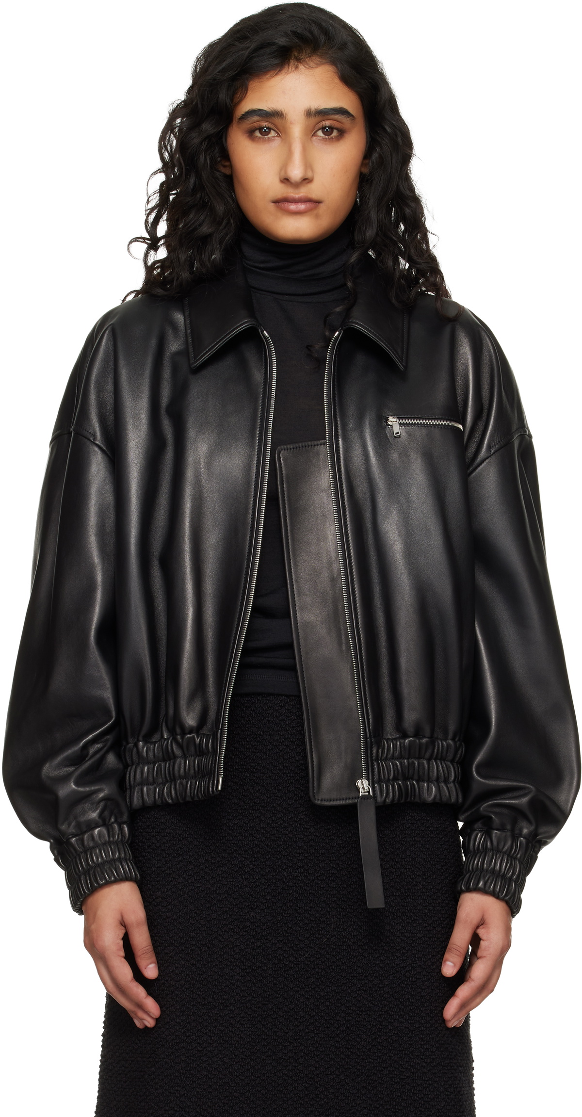 Jil Sander Black Blouson Leather Jacket