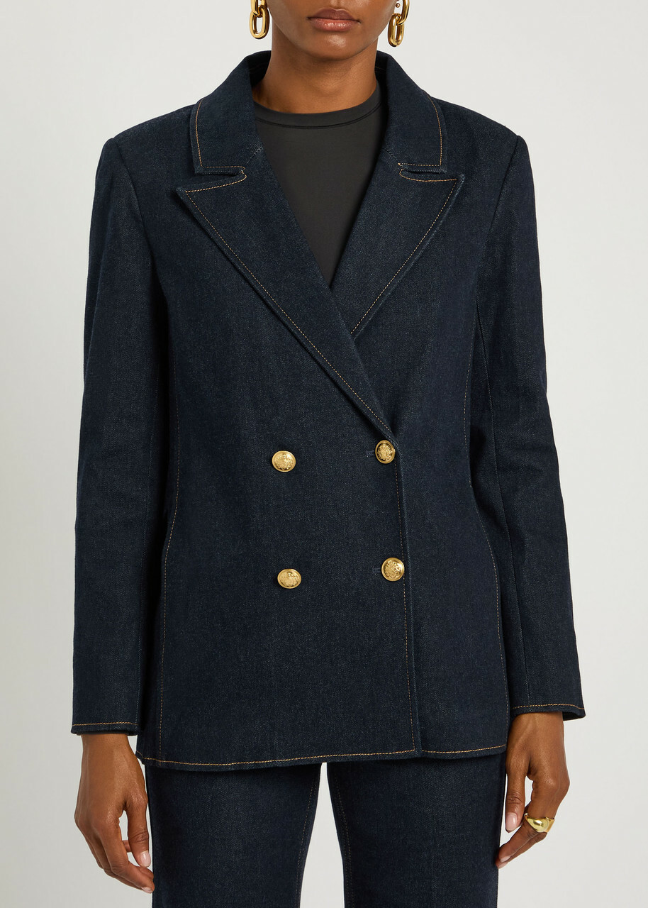 Alice + Olivia Jordan Sweatshirt-effect Stretch-denim Jacket Dark Blue