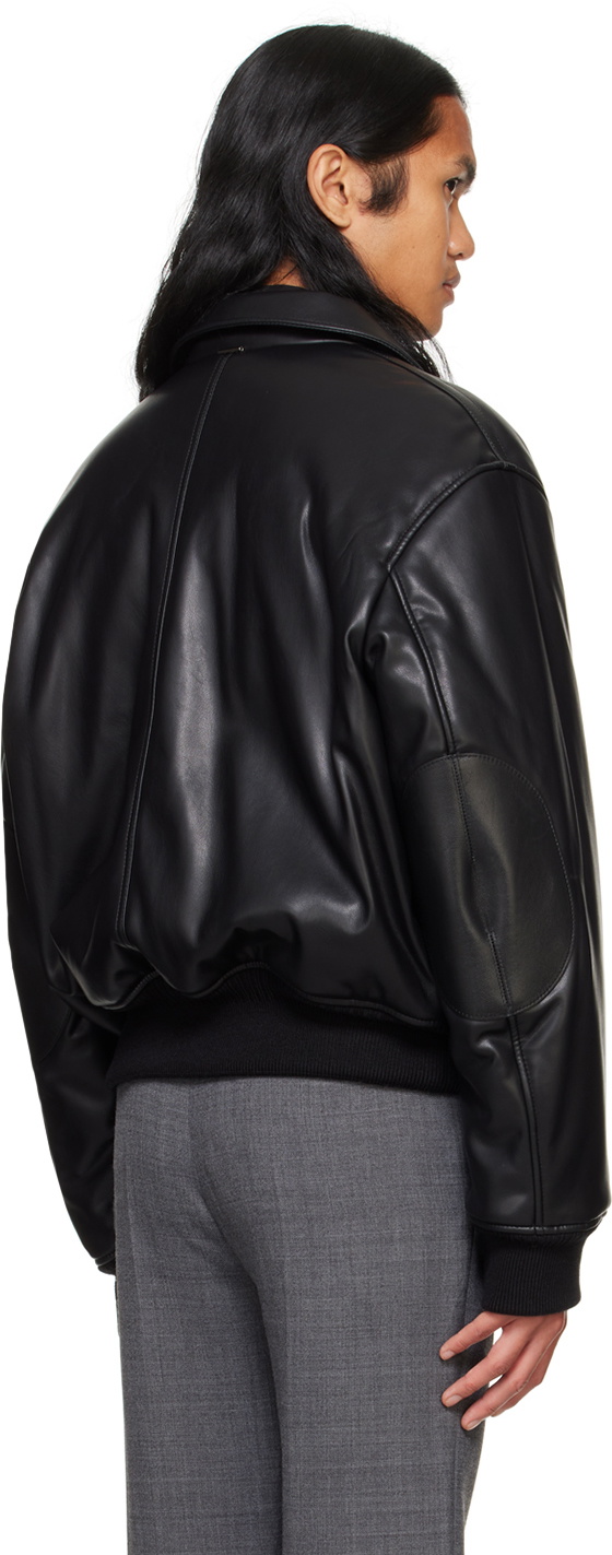 System Black Padded Faux-Leather Bomber Jacket