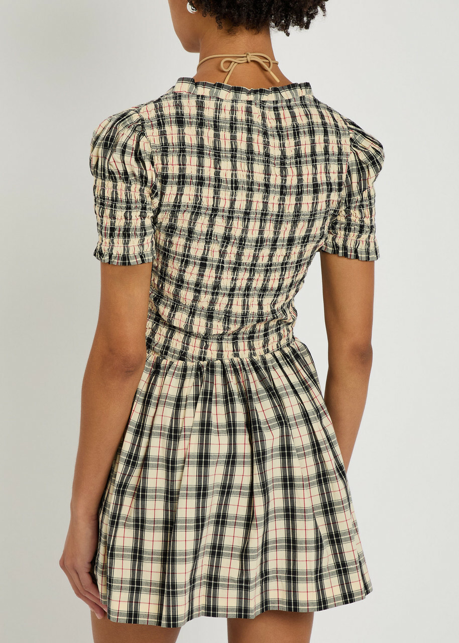 Damson Madder Mansi Plaid Cotton Mini Dress Yellow