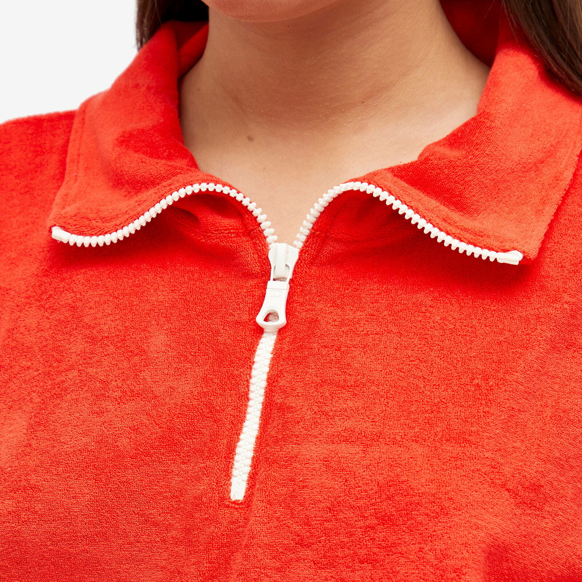 Howlin by Morrison Women's Howlin' Half Zip Towelling Safe Space Sweatshirt in Red Fire
