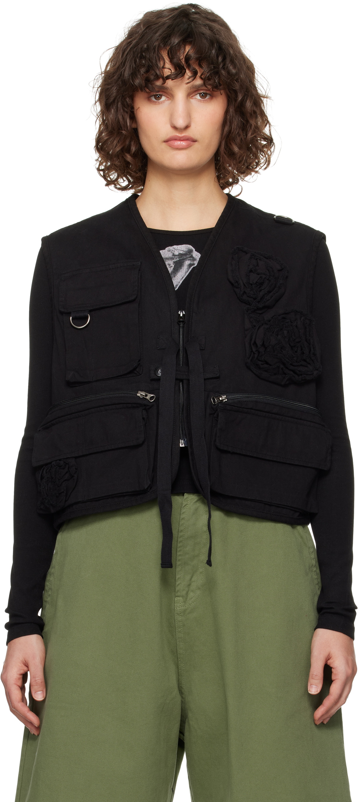 OPEN YY Beige Appliqué Cargo Vest OPEN YY