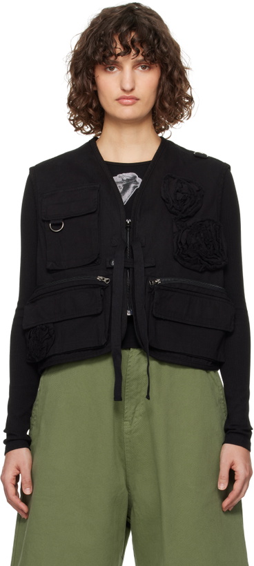 Photo: OPEN YY Black Appliqué Cargo Vest