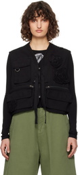 OPEN YY Black Appliqué Cargo Vest