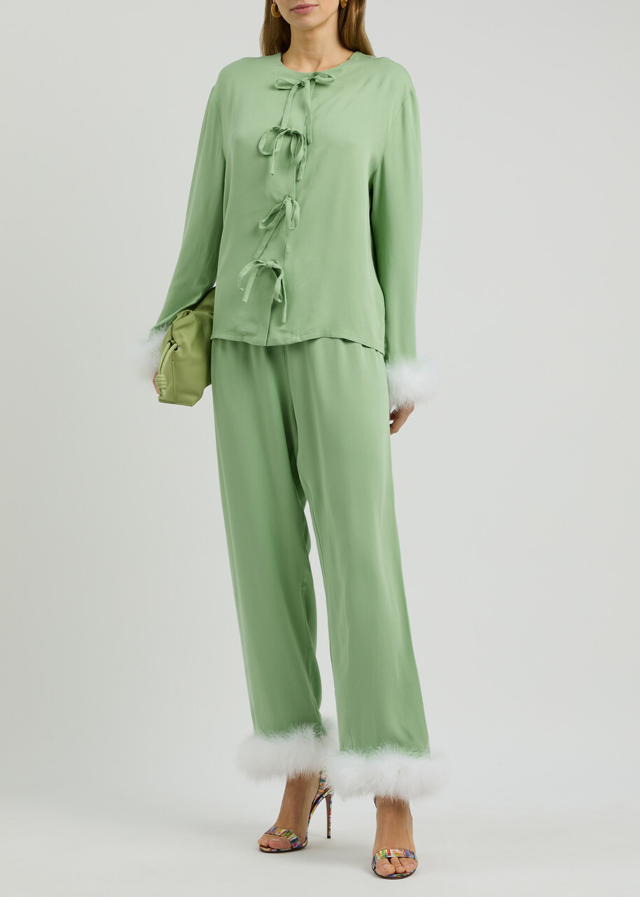 Sleeper Capricorn Feather-trimmed Twill Pyjama set Mint