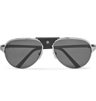 Cartier Eyewear - Santos de Cartier Aviator-Style Leather-Trimmed Silver-Tone Sunglasses - Silver