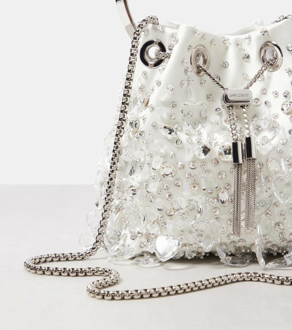 トートバッグ jimmy choo bon bon satin crystal BON BON | Black Satin Bag with Crystals | JIMMY CHOO