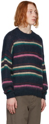 Isabel Marant Navy & Multicolor Stripe Mohair Drussellh Sweater