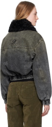 Blumarine Gray Padded Denim Bomber Jacket