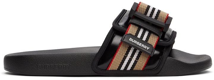 Photo: Burberry Black Icon Stripe Slides