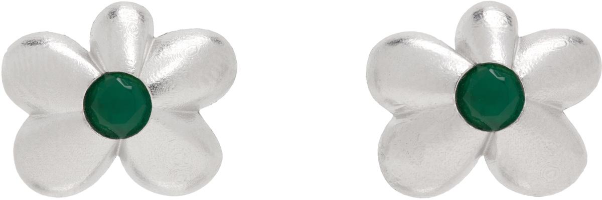 VEERT White Gold 'The Green Flower' Earrings
