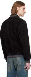 Hugo Black Ribbed-Trim Suede Bomber Jacket