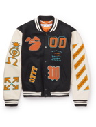Off-White - Leather and Wool-Blend Varsity Jacket - Black