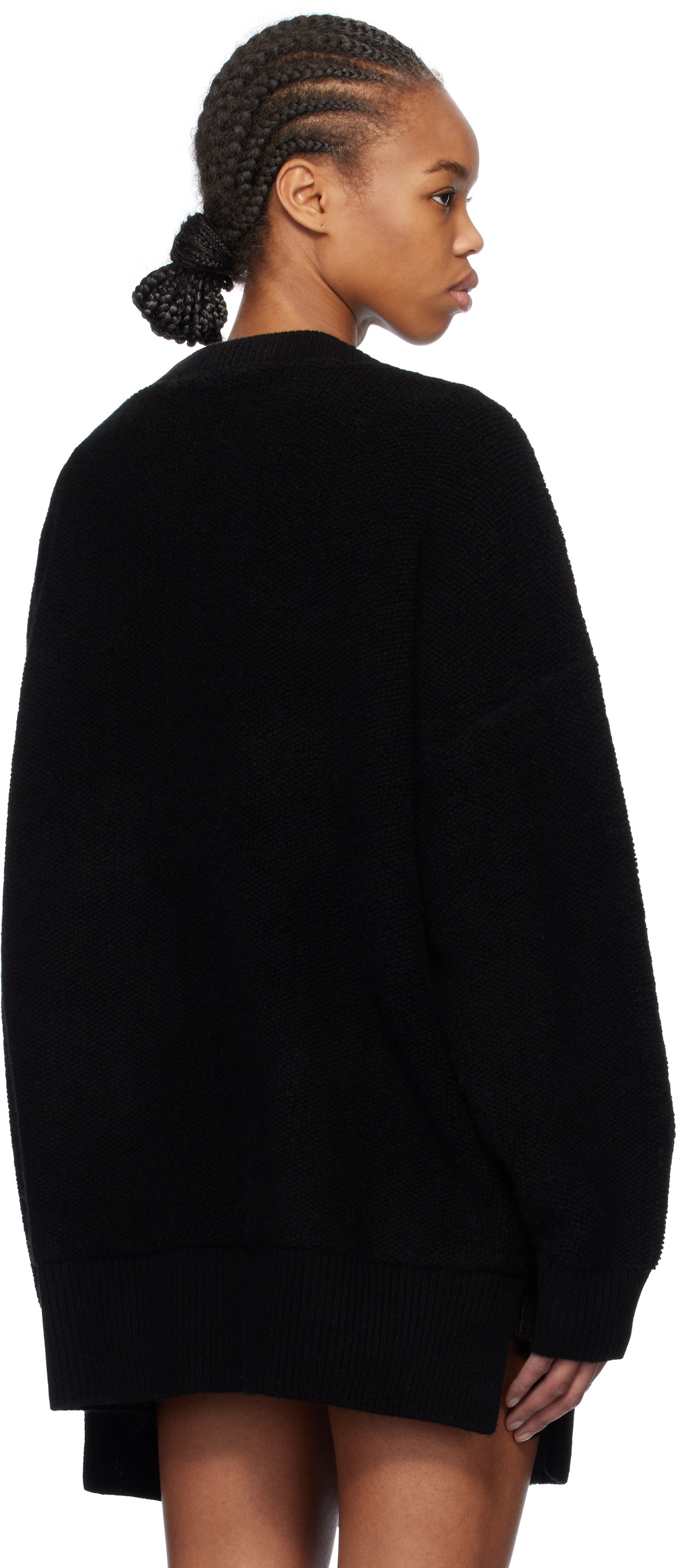 We11done Black Pierced Oversized Cashmere Knit Cardigan