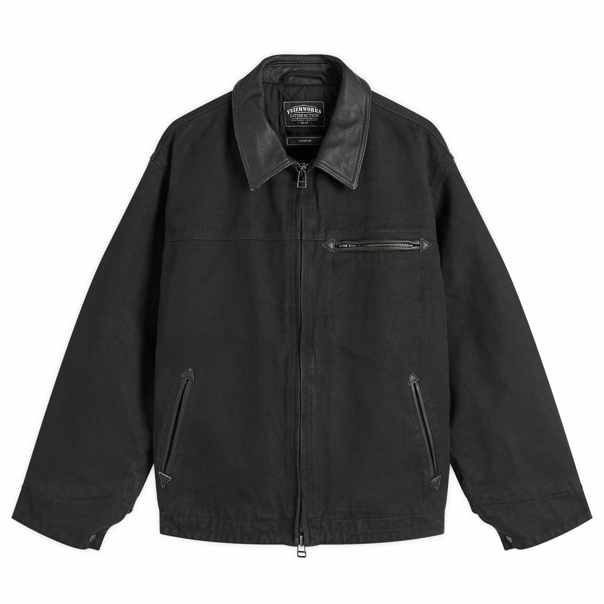 ジャケット・アウター HEAVY CANVAS DESTROYED WORK JACKET BLACK FrizmWORKS Men's Heavy Canvas Destroyed Work Jacket in Black