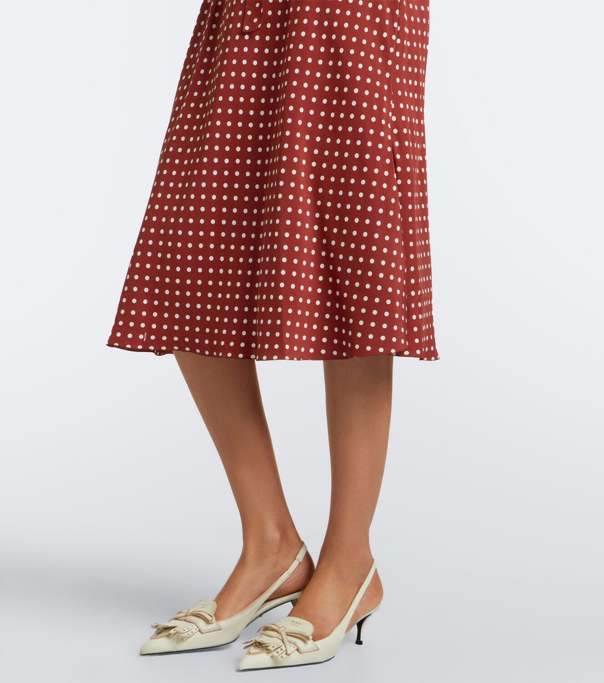 Prada Polka-dot ruffled silk midi dress