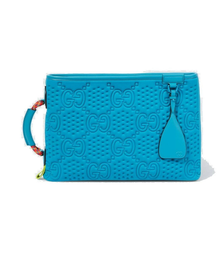 Photo: Gucci Large GG Scuba leather-trimmed pouch