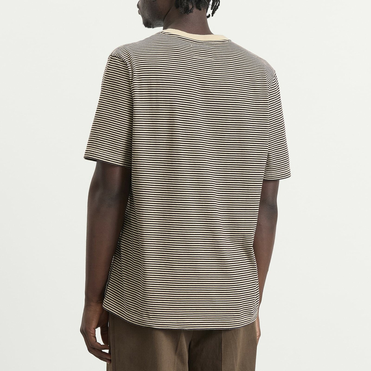 Folk Men's 1x1 Stripe T-Shirt in Espresso/Stone