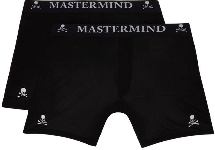 Photo: mastermind WORLD Two-Pack Black Silk Boxer Briefs