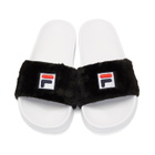 Baja East Black and White Fila Edition Shearling Drifter Slides
