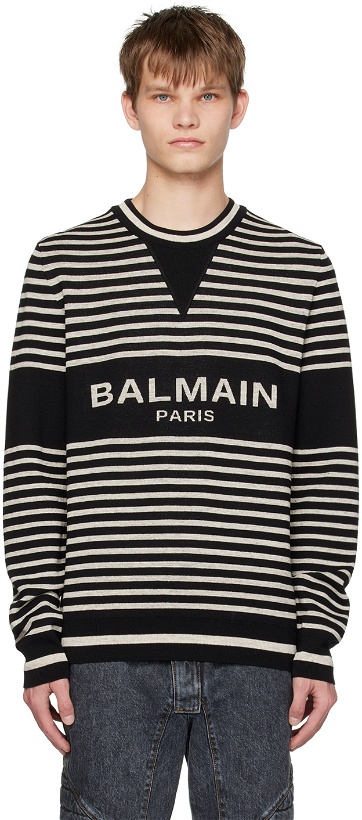Photo: Balmain Black & Beige Striped Sweater