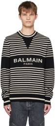 Balmain Black & Beige Striped Sweater