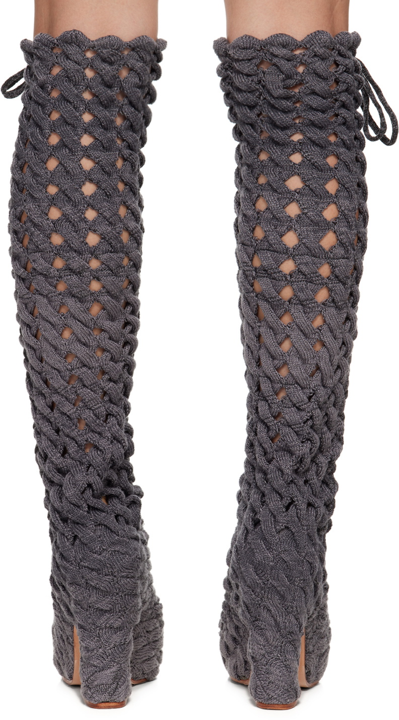 Isa Boulder SSENSE Exclusive Gray Spiral Cable Boots Isa Boulder