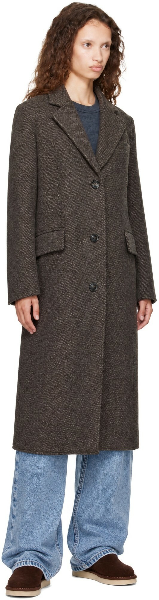 COOR Brown Wool-Blend Twill Single Coat