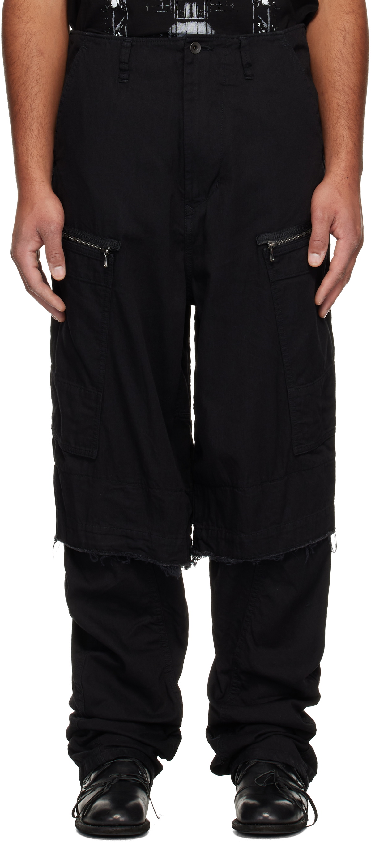 Julius Black Geometric Over Crotch Trousers Julius