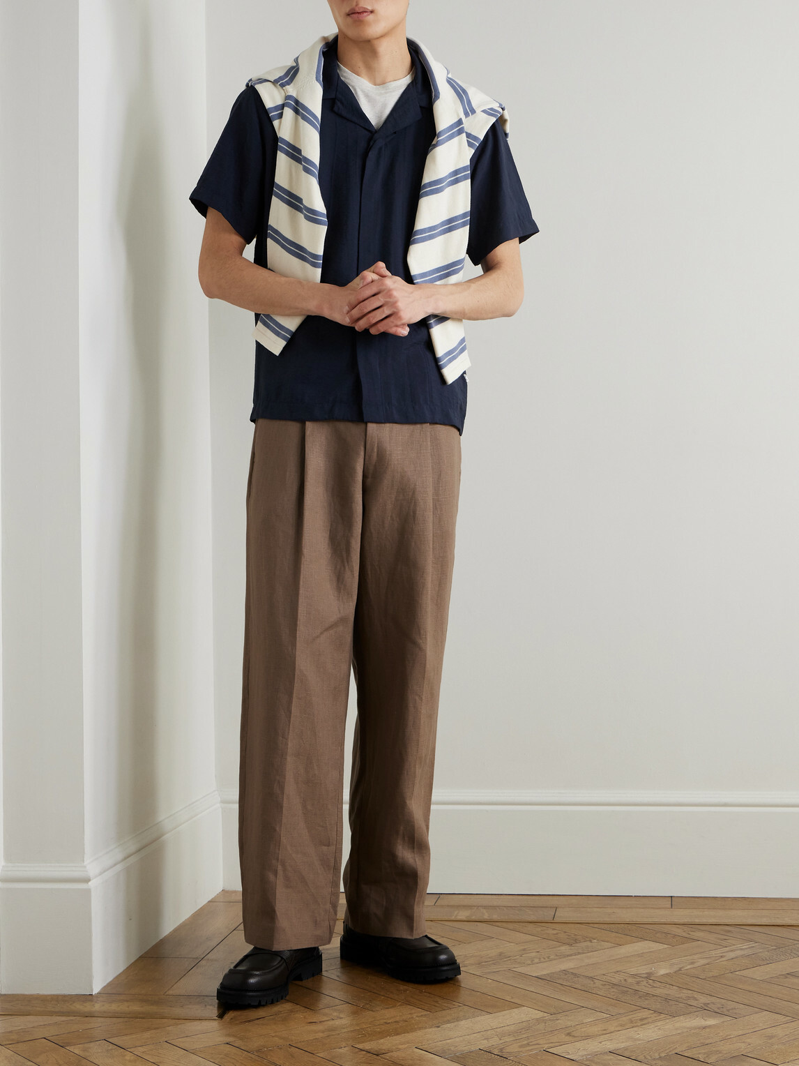 NN07 - Kay 1454 Straight-Leg Pleated Linen Trousers - Brown