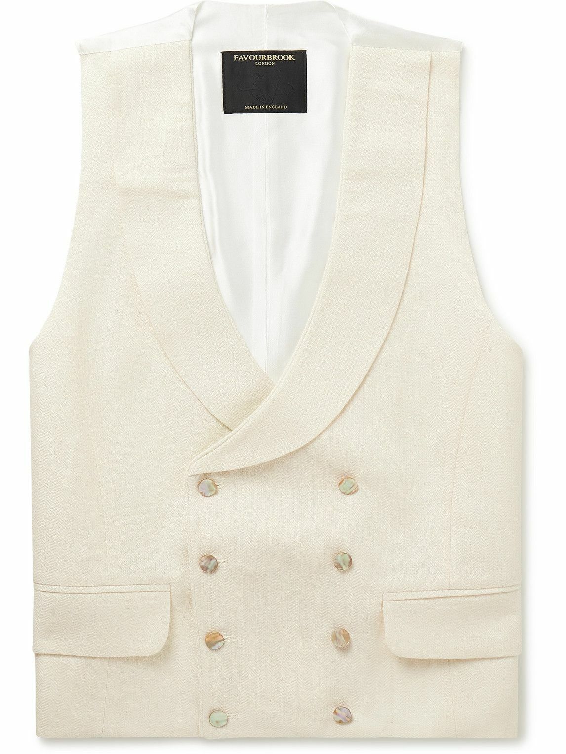 Favourbrook - Randwick Slim-Fit Double-Breasted Herringbone Linen and Silk-Blend and Satin Waistcoat - Neutrals