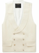 Favourbrook - Randwick Slim-Fit Double-Breasted Herringbone Linen and Silk-Blend and Satin Waistcoat - Neutrals